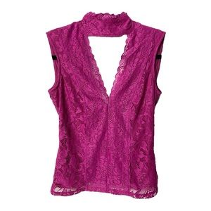 Bebe Magenta Pink Lace Sleeveless Cutout Top